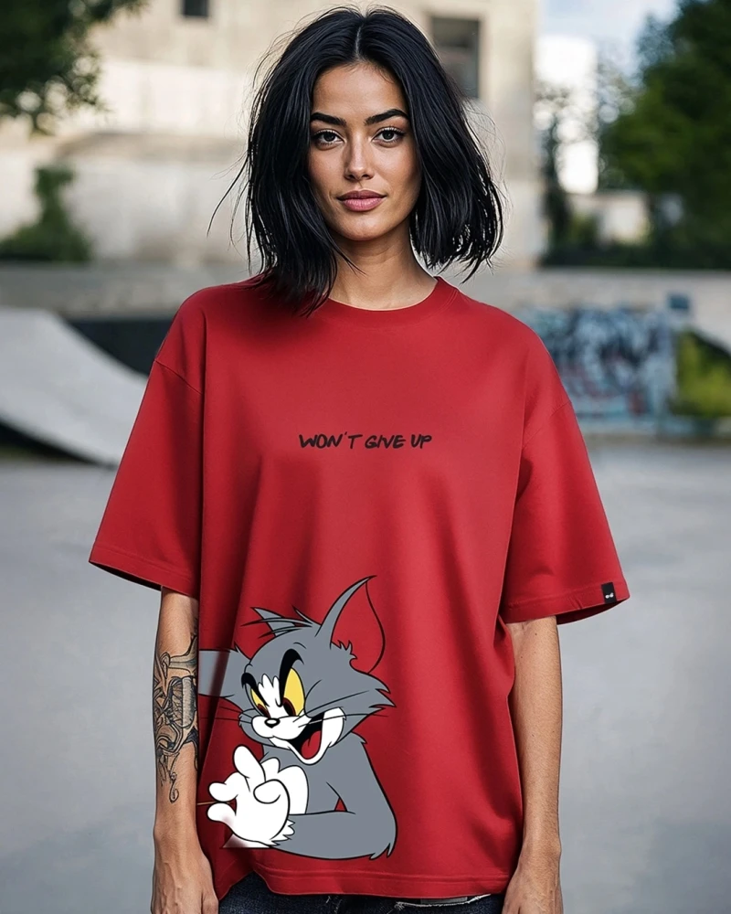 Womens Red Tom Chase Graphic Printed Oversized T-shirt