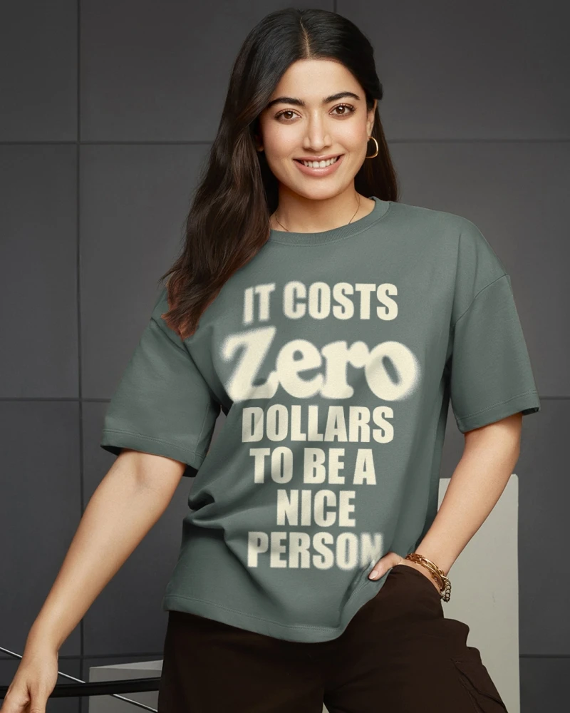 Womens Grey Zero Typography Oversized T-shirt
