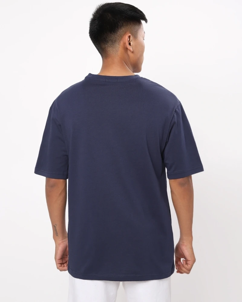 Mens Blue Peace Out Astronaut Graphic Printed Oversized T-shirt