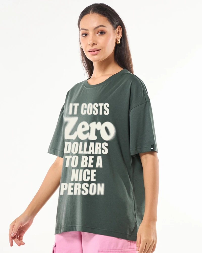 Womens Grey Zero Typography Oversized T-shirt
