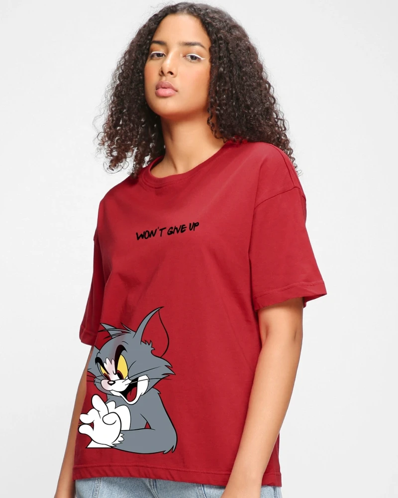 Womens Red Tom Chase Graphic Printed Oversized T-shirt